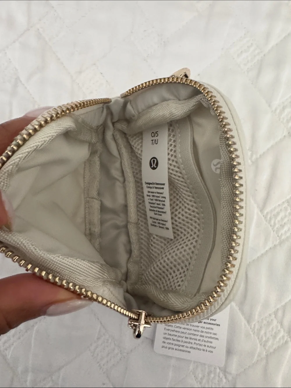 lululemon athletica Cream Zip Cosmetic Pouch with Gold Accent
